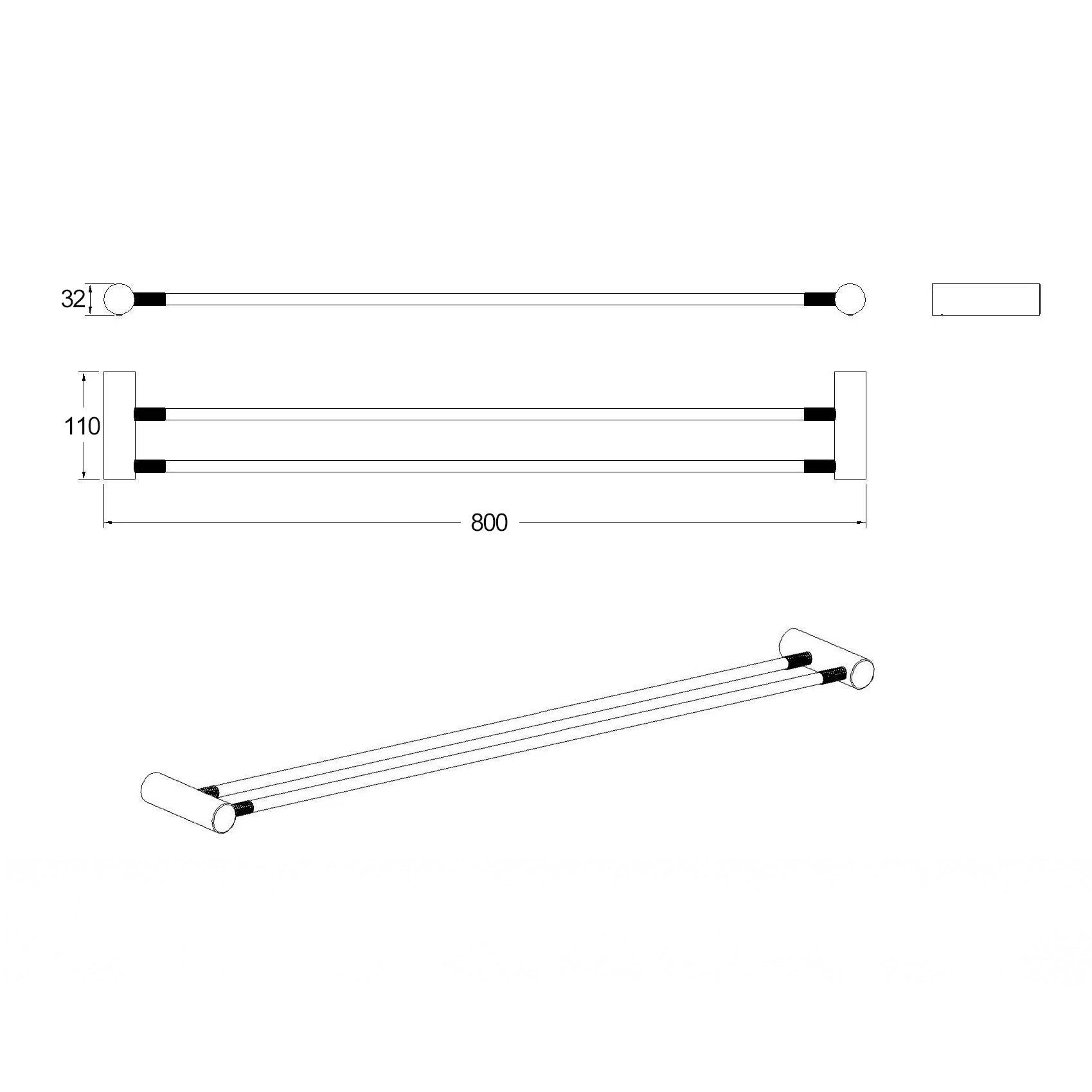 CADDENCE Double Towel Rail 800mm - Brass - Gunmetal Grey