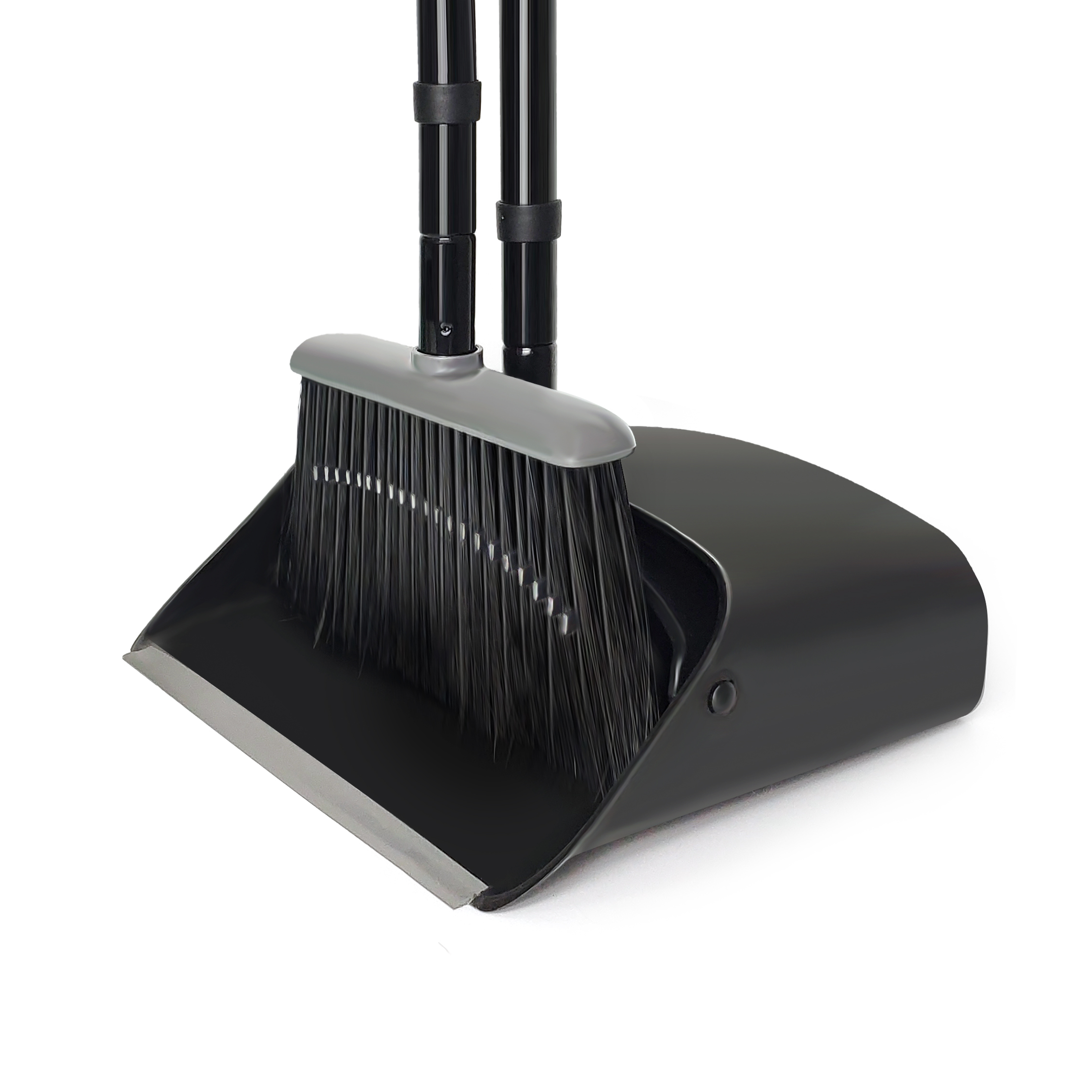 Dolanx Long Handle Broom and Dustpan Set with Convertible Height with Foldable Dustpan - Black