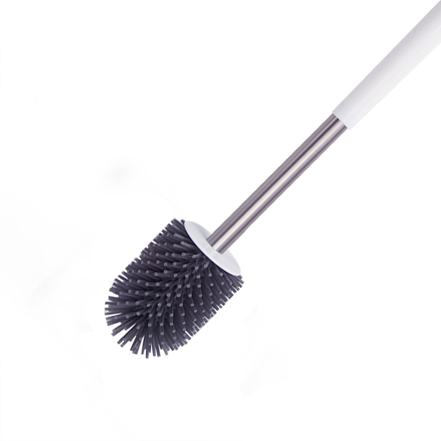 BOOMJOY Toilet Brush and Holder with TPR Rubber and Built-in Tweezer - White/Grey