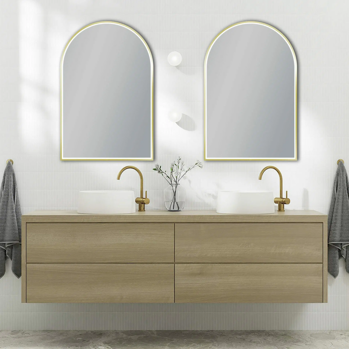 Brushed Gold Framed Arch LED Mirror 600 × 900 mm