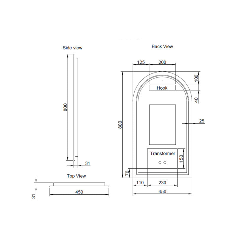 Brushed Copper Framed Arch LED Mirror - 450mm | 600mm