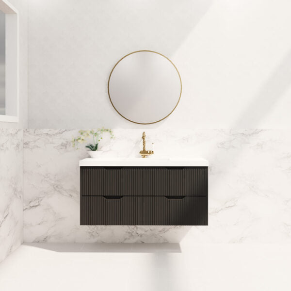 Bali 1200mm Wall Hung Single Bowl Fluted Vanity - Matt Black