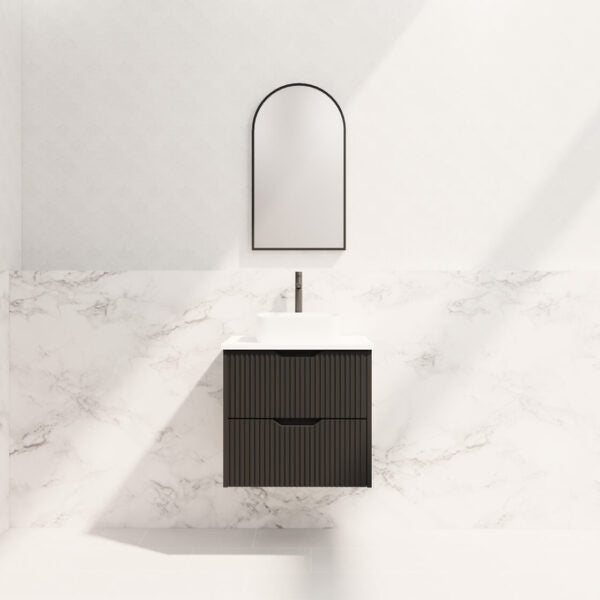 Bali 600mm Wall Hung Fluted Vanity - Matt Black