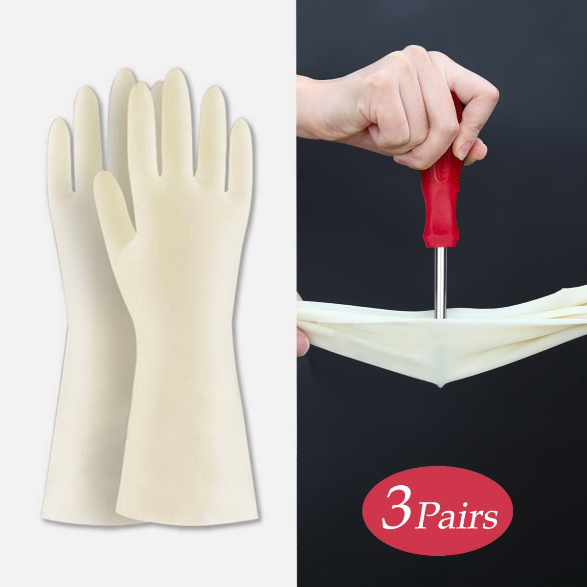 BOOMJOY 3 Pairs Nitrile Rubber Cleaning Gloves - Heavy-Duty, Reusable, Waterproof