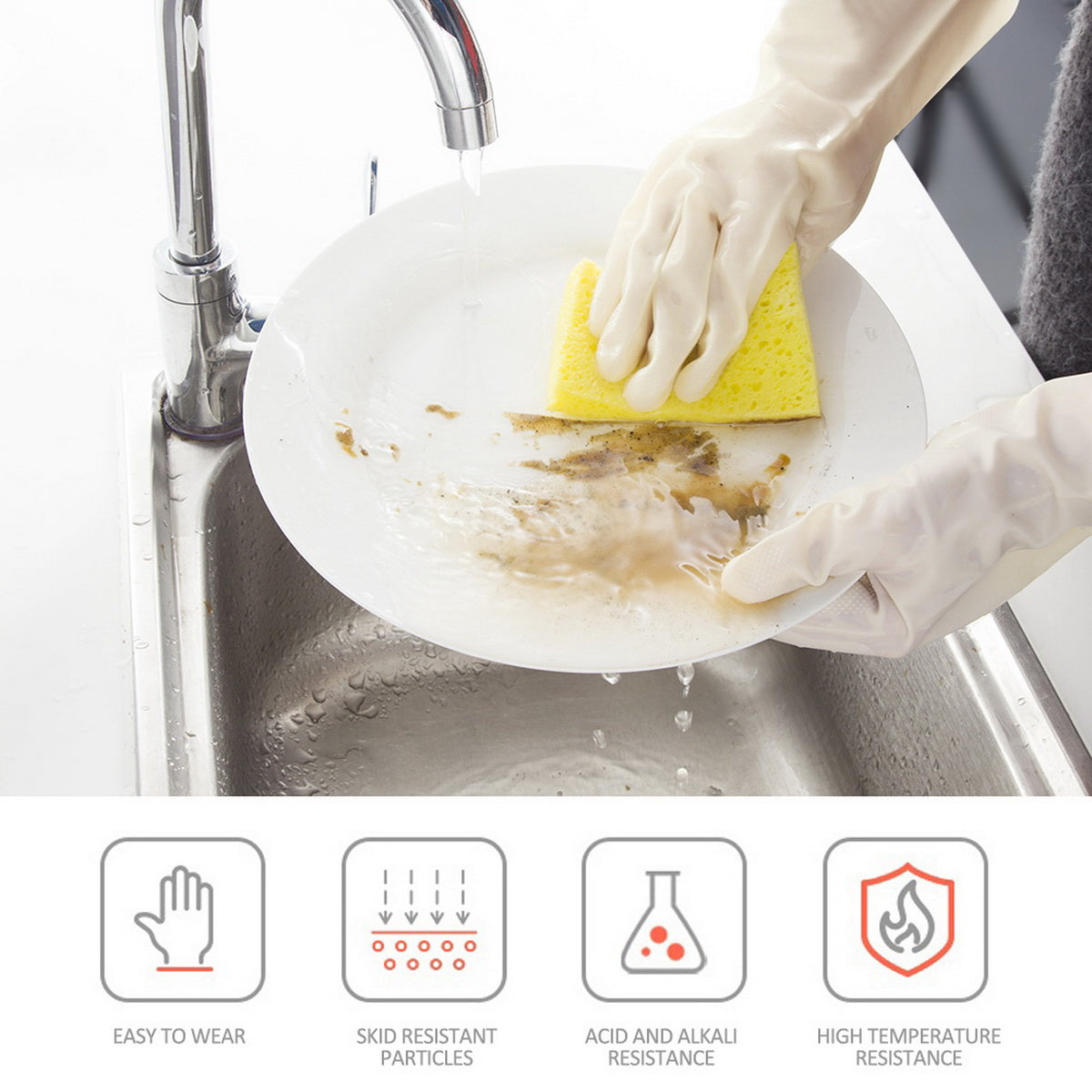 BOOMJOY 3 Pairs Nitrile Rubber Cleaning Gloves - Heavy-Duty, Reusable, Waterproof