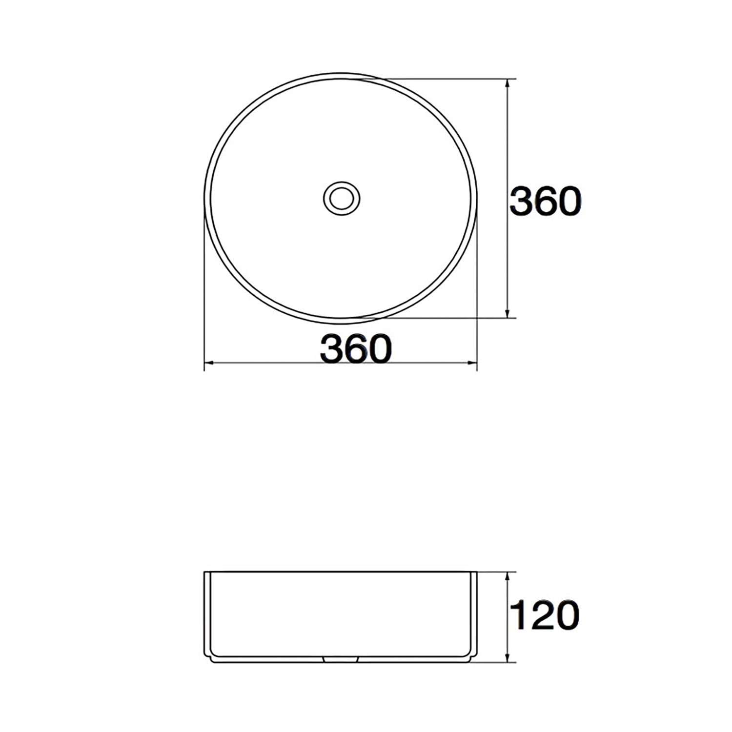 CLAYA Brighton-36 360mm Ceramic Round Basin – Matte Black with Gold Rim