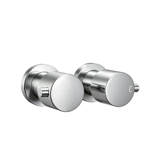 Brass Circle Wall Taps One Pair - Brushed Nickel Silver