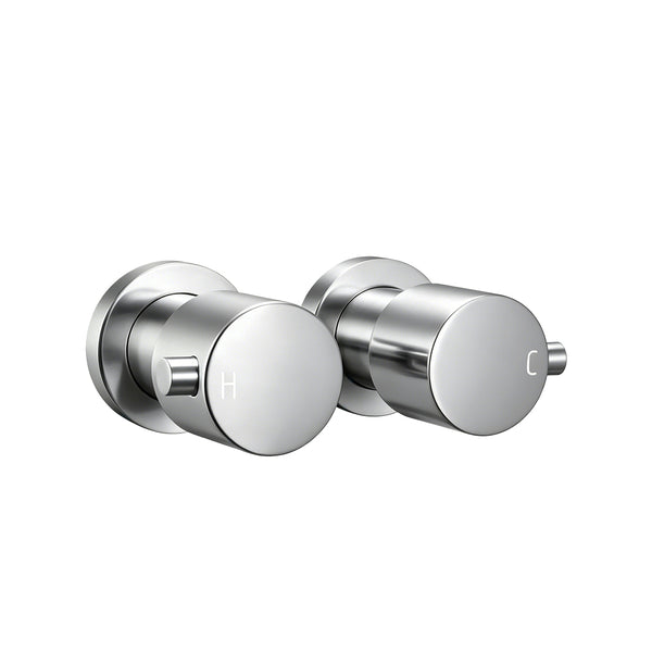 Brass Circle Wall Taps One Pair - Brushed Nickel Silver