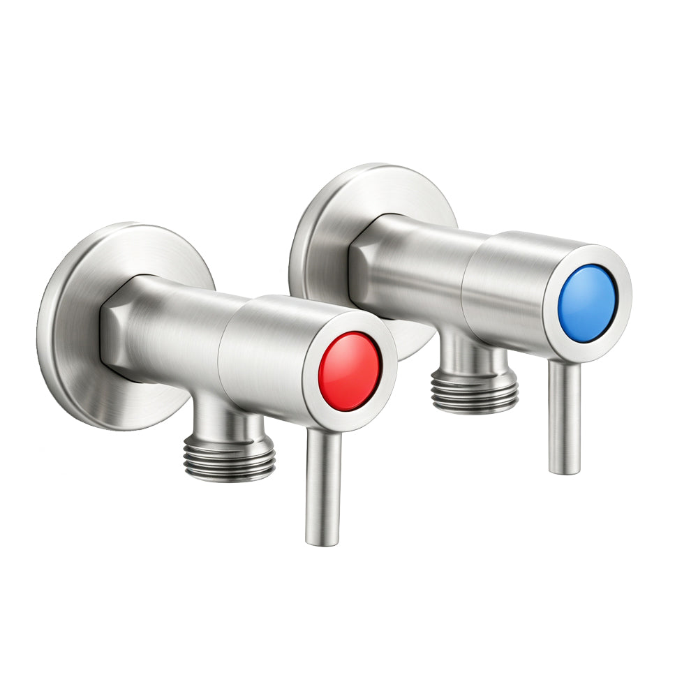 Solid Brass Water Stop Tap One Pair – Round 1/4 Turn – Brushed Nickel