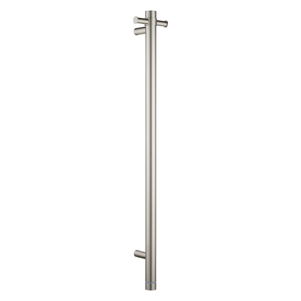 Stainless Steel Electric Heated Towel Rack Single Bar Vertical with Timer - Brushed Nickel Silver