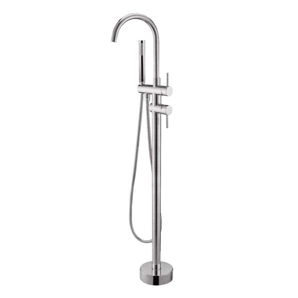 Solid Brass Freestanding Handheld Shower Head & Swivel Spout Tap - Brushed Nickel Silver