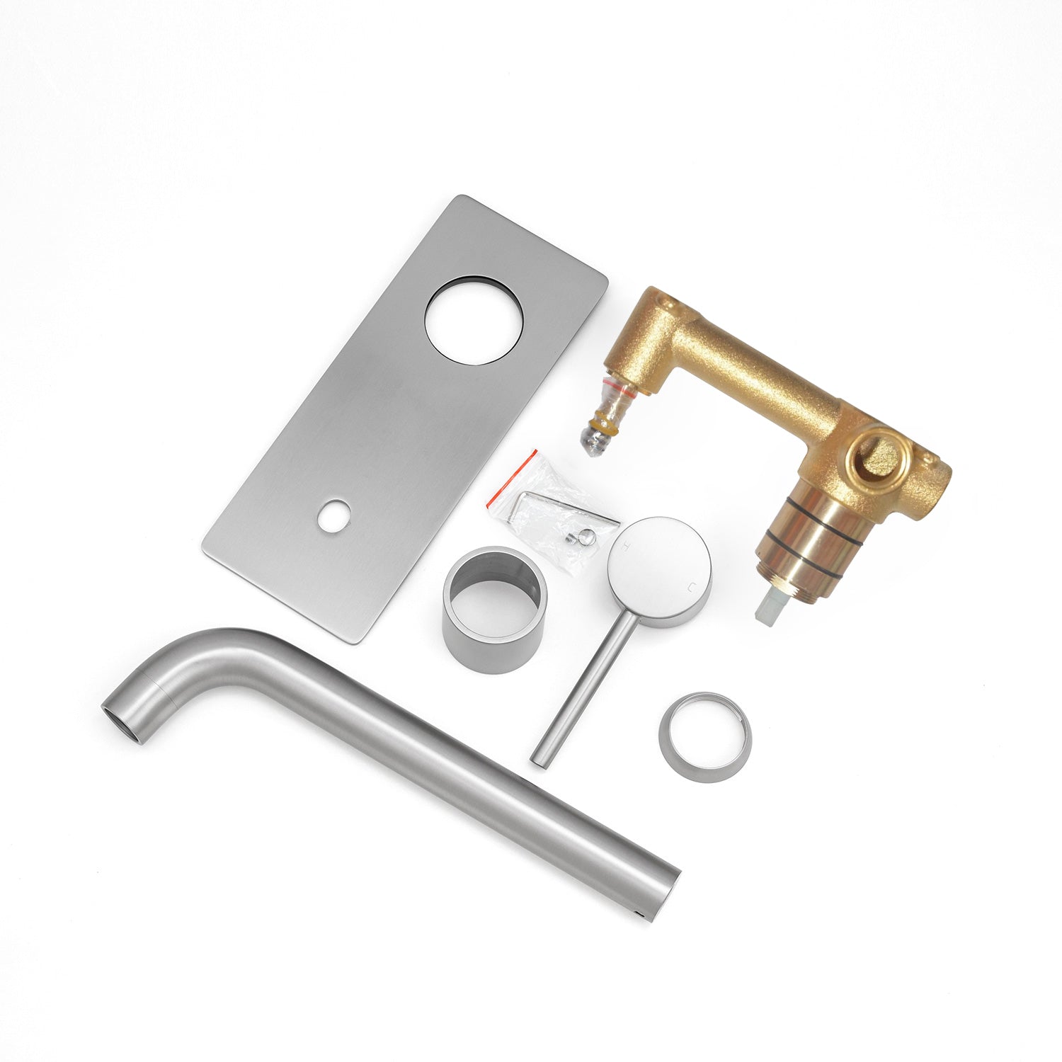 Solid Brass Spout Mixer - Brushed Nickel Silver - LUCID PIN