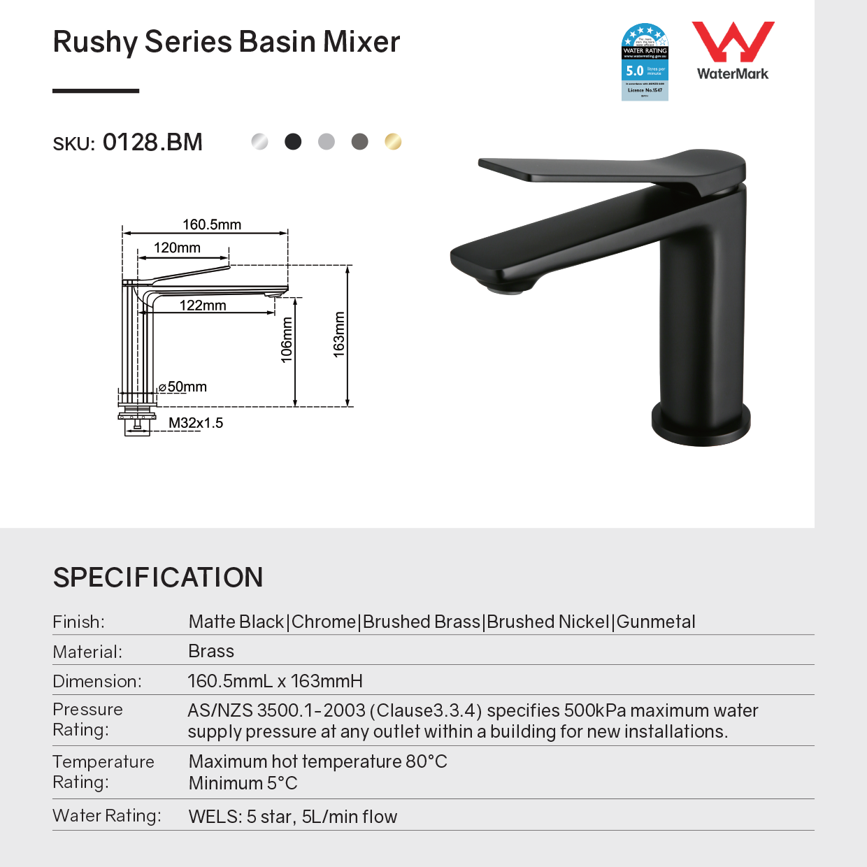 Solid Brass Short Basin Mixer - Chrome Silver - RUSHY