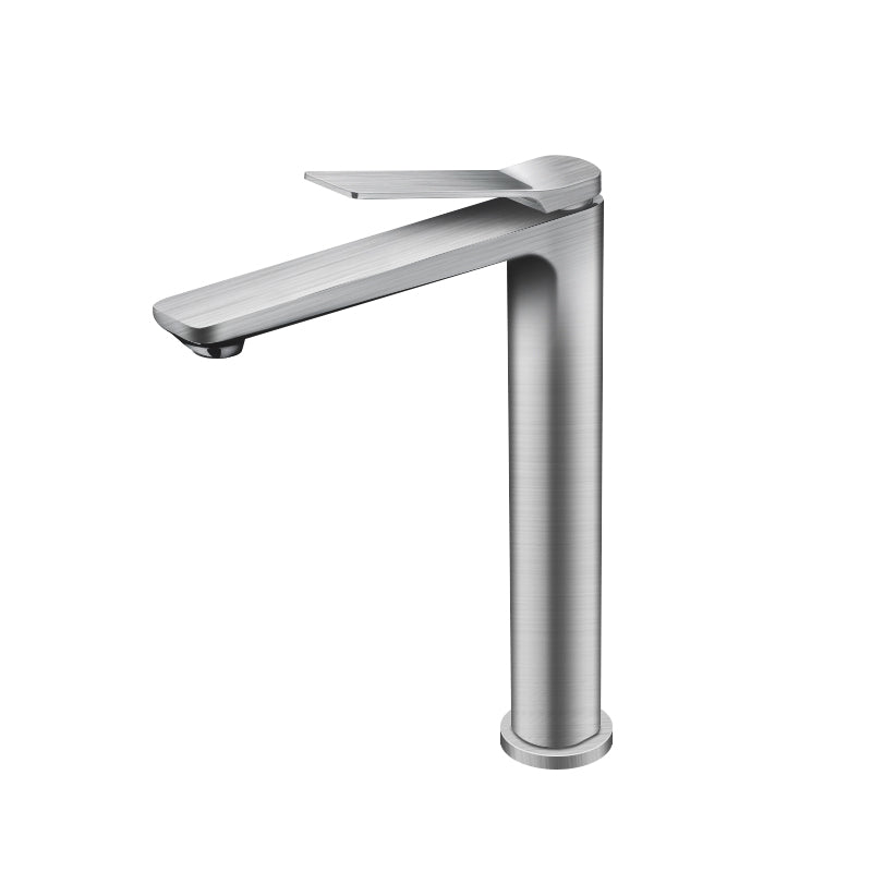 Solid Brass Tall Basin Mixer - Brushed Nickel Silver- RUSHY