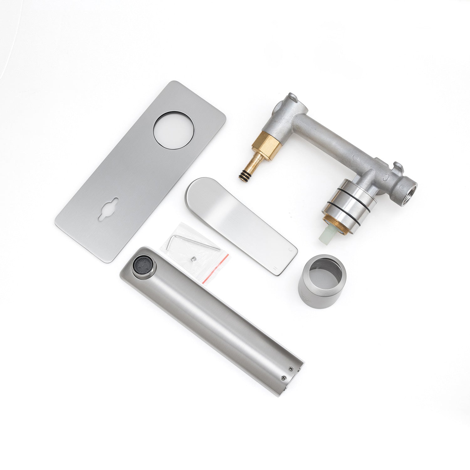 Solid Brass Basin/Bath Mixer - Brushed Nickel Silver - RUSHY