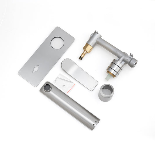 Solid Brass Basin/Bath Mixer - Brushed Nickel Silver - RUSHY