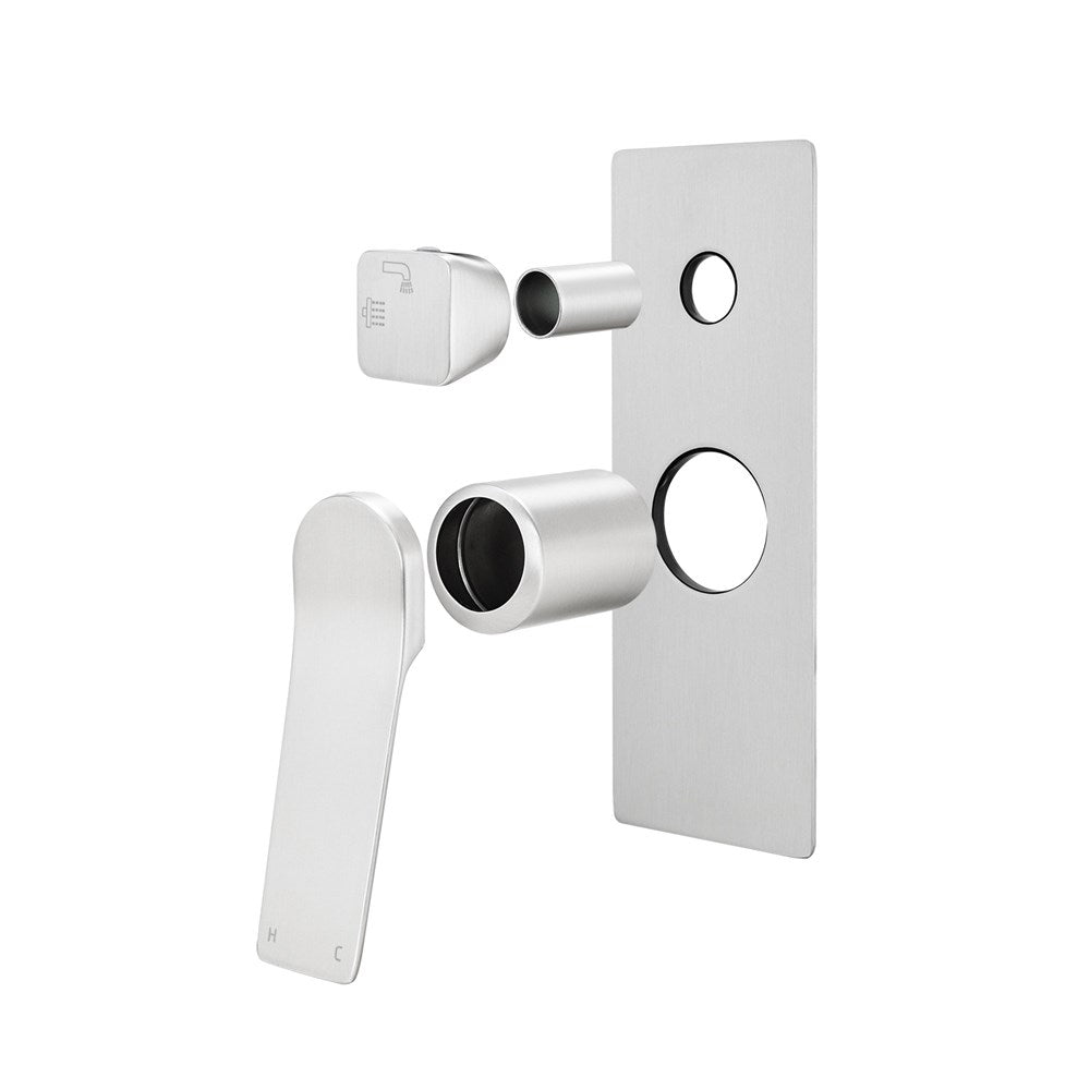 Solid Brass Wall Mixer Tap with Diverter Trim Kit (Match CLPD) - Brushed Nickel | RUSHY