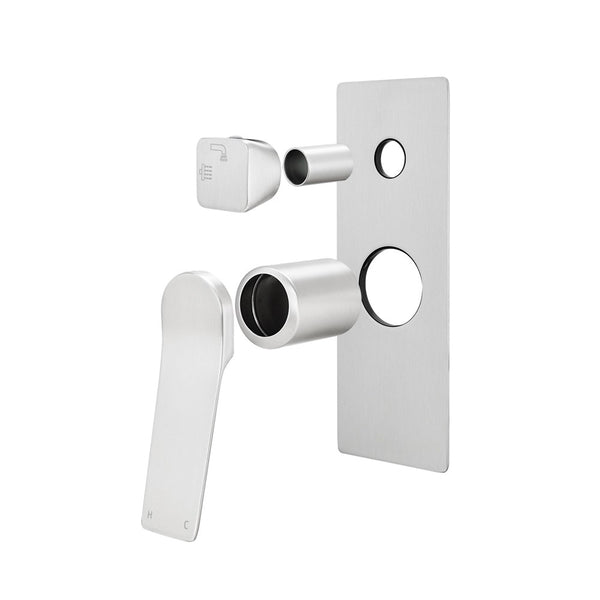Solid Brass Wall Mixer Tap with Diverter Trim Kit (Match CLPD) - Brushed Nickel | RUSHY
