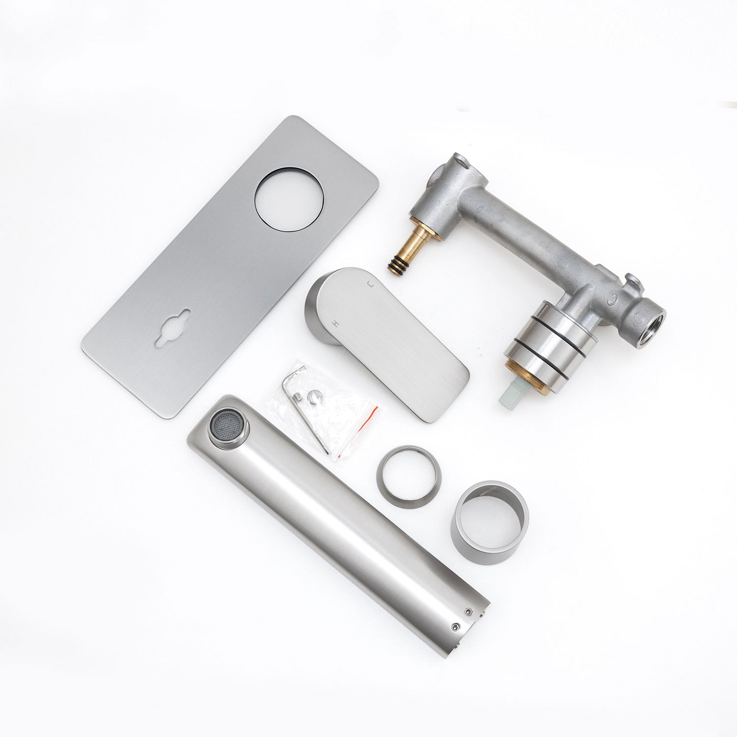 Solid Brass Spout Mixer - Brushed Nickel Silver- VOG