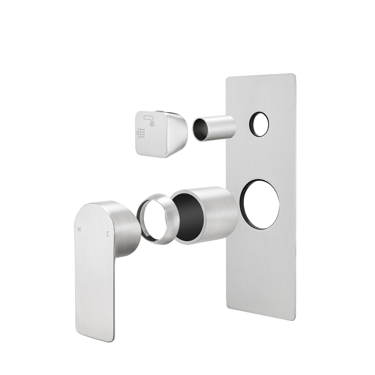 Solid Brass Wall Mixer Tap with Diverter Trim Kit (Match CLPD) - Brushed Nickel | VOG
