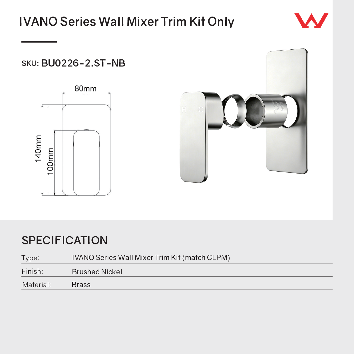IVANO  Solid Brass Wall Mixer Tap - Brushed Nickel