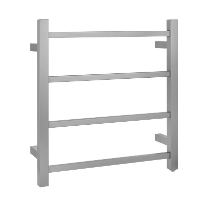 Stainless Steel Heated Towel Rack 4 Bars Square - Brushed Nickel Silver