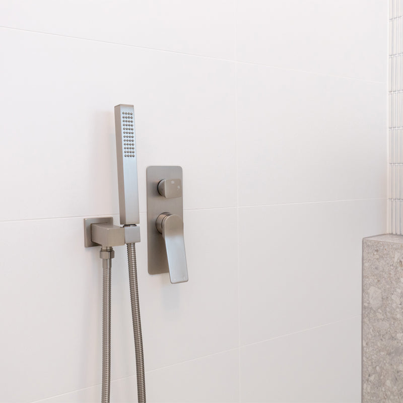 Solid Brass Fixed Square Handheld Shower Rail - Brushed Nickel Silver