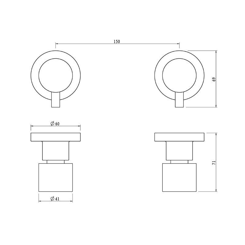 Brass Circle Wall Taps One Pair - Brushed Copper