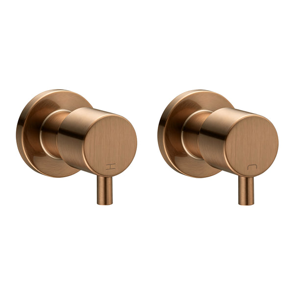 Brass Circle Wall Taps One Pair - Brushed Copper