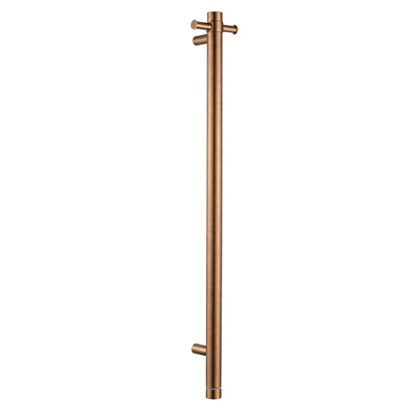 Stainless Steel Electric Heated Towel Rack Single Bar Vertical with Timer - Brushed Copper