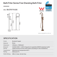 Load image into Gallery viewer, Brushed copper freestanding bath tap with handheld shower – dimensions
