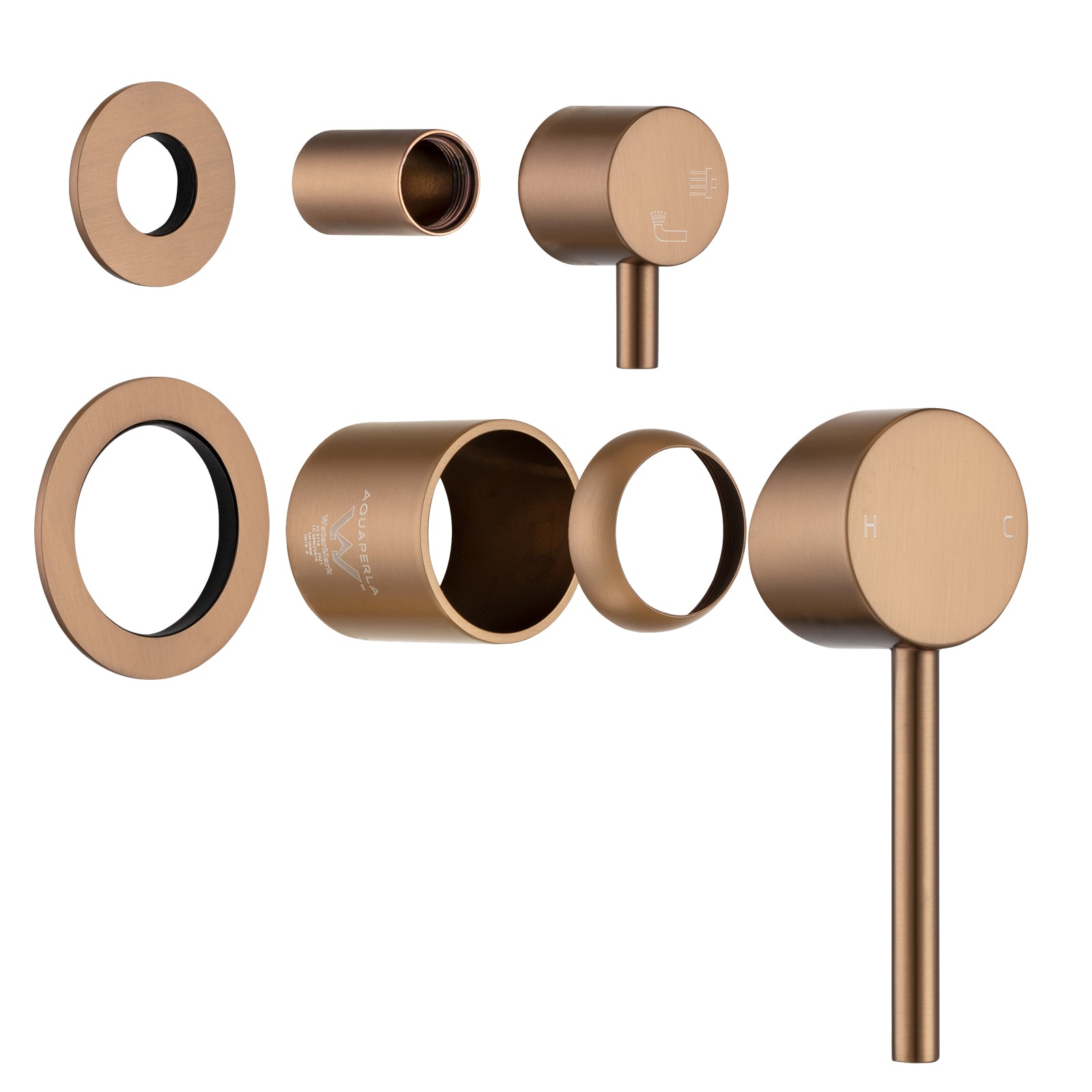 LUCID PIN Wall Diverter Mixer with Separate Cover Plate - Brushed Copper