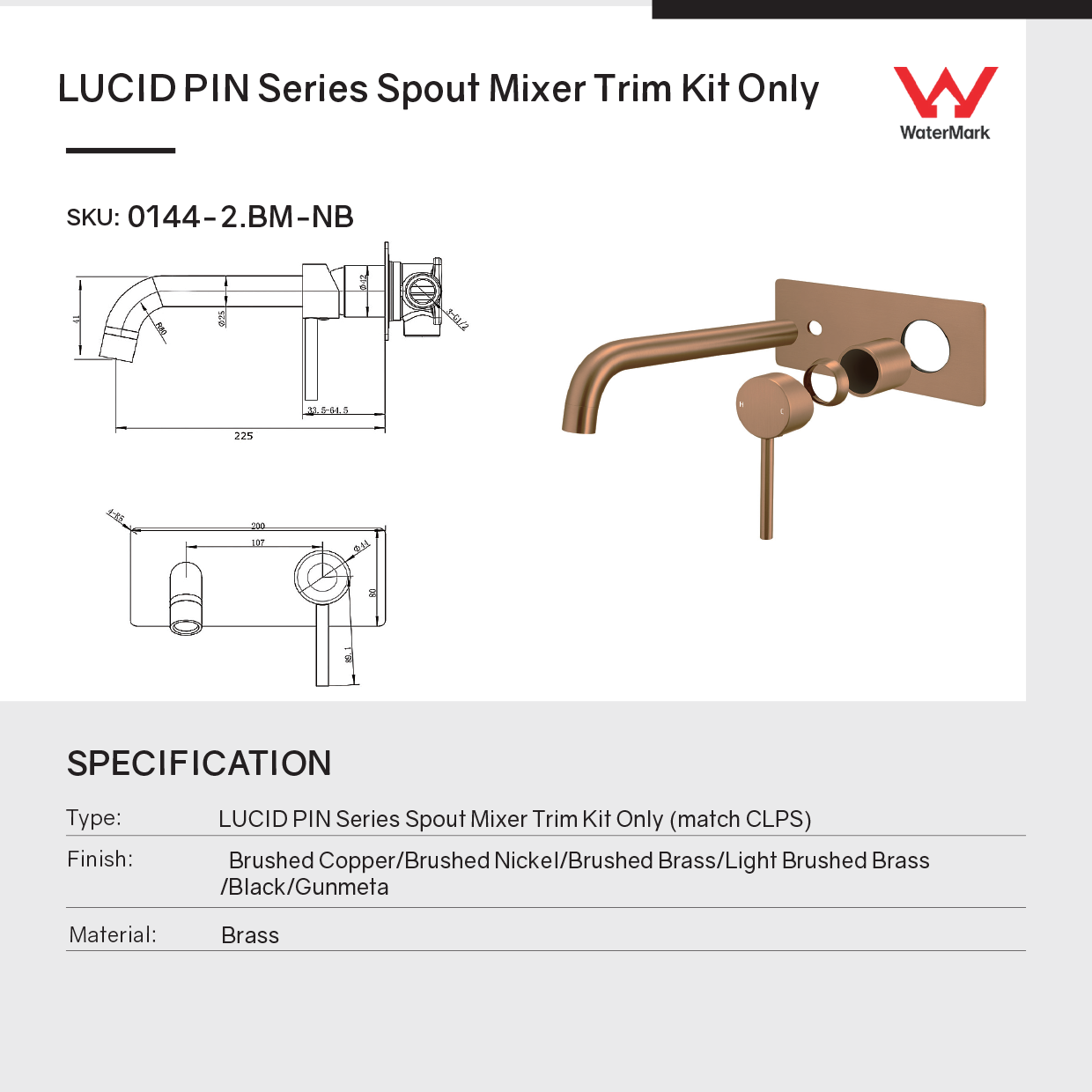 Solid Brass Basin/Bath Mixer Trim Kit (Match CLPS) - Black| LUCID PIN
