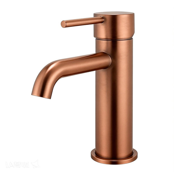 Solid Brass Short Basin Mixer - Brushed Copper - LUCID PIN