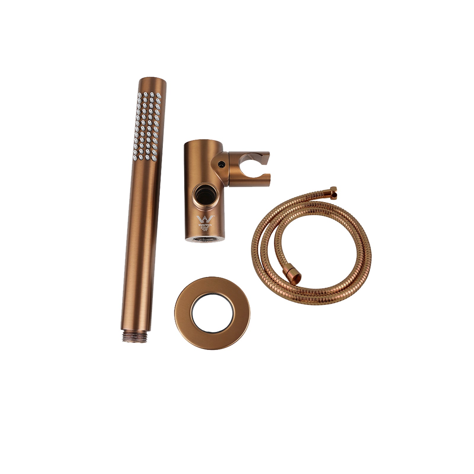 Fixed Round Shower Rail with Handheld Shower Head - Stainless Steel & Solid Brass - Brushed Copper