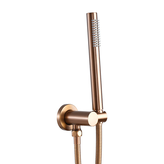 Fixed Round Shower Rail with Handheld Shower Head - Stainless Steel & Solid Brass - Brushed Copper