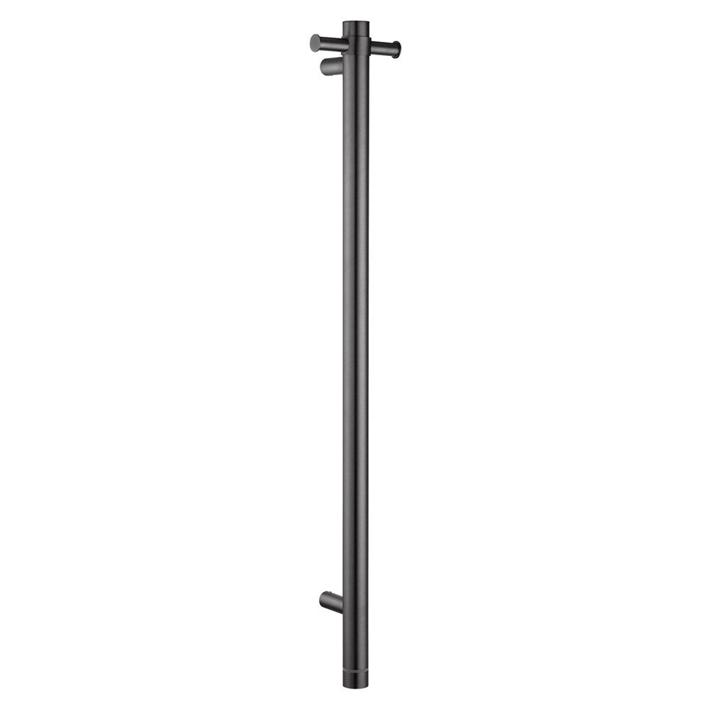 Stainless Steel Electric Heated Towel Rack Single Bar Vertical with Timer  - Gunmetal Grey