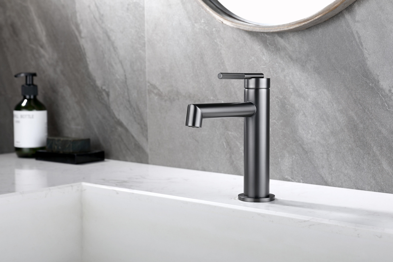 CADDENCE Short Basin Mixer - Solid Brass - Gunmetal Grey