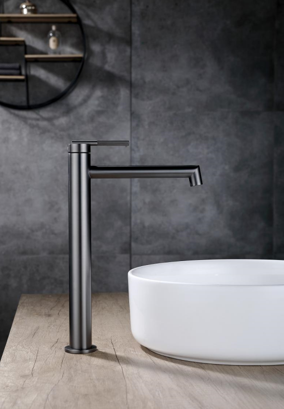 CADDENCE Tall Basin Mixer - Solid Brass - Gunmetal Grey