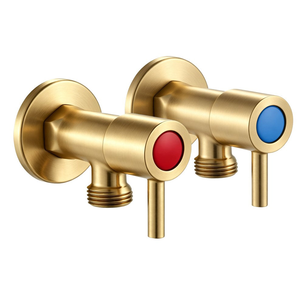 Solid Brass Toilet Stop Tap One Pair – Round 1/4 Turn – Brushed Brass