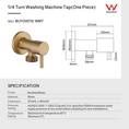 Load image into Gallery viewer, Brass Washing Machine Stop Tap – Round 1/4 Turn – Brushed Brass Gold
