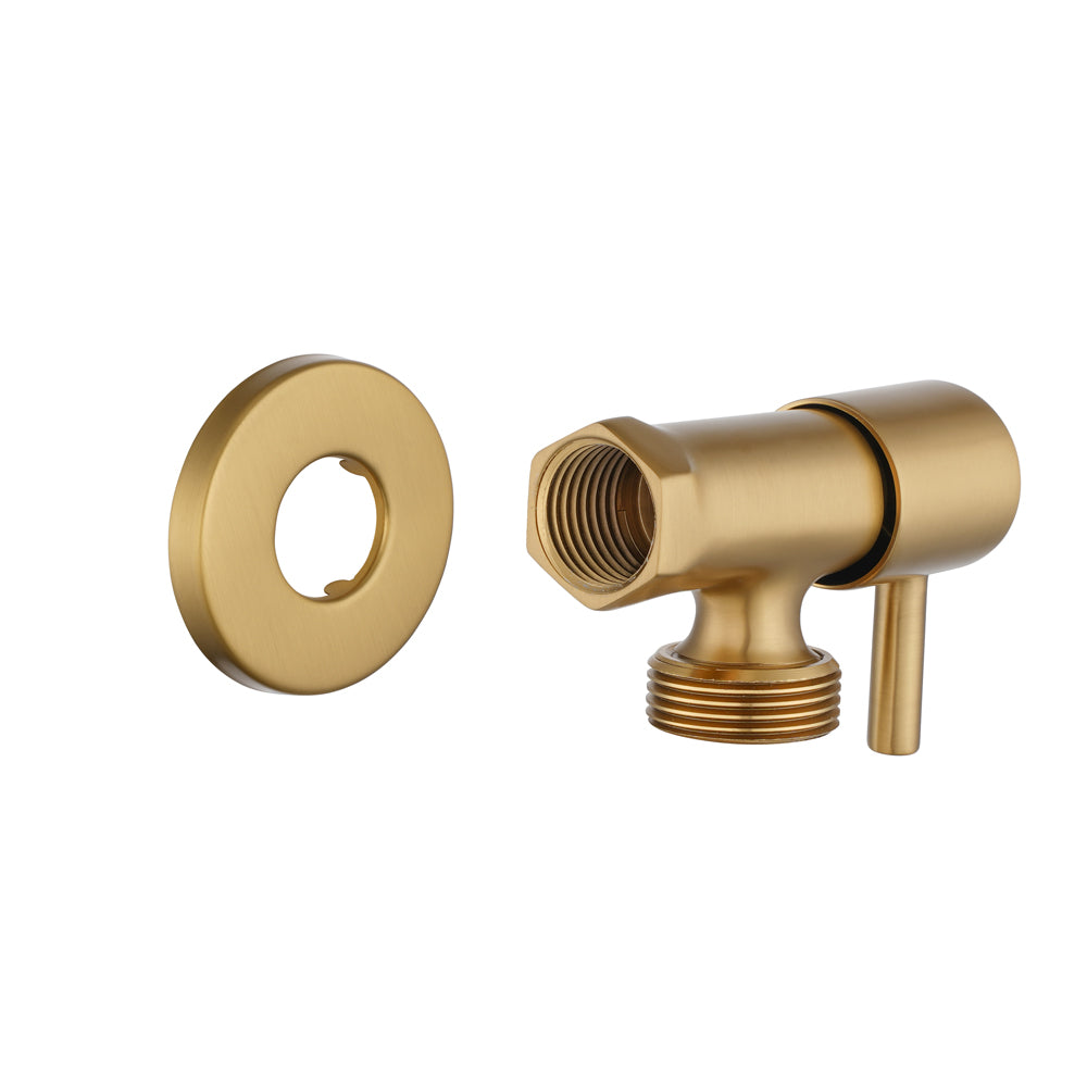 Brass Washing Machine Stop Tap – Round 1/4 Turn – Brushed Brass Gold