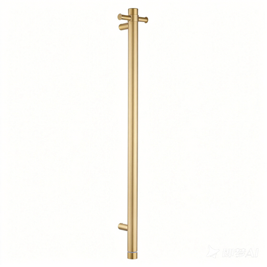 Stainless Steel Electric Heated Towel Rack Single Bar Vertical  - Brushed Brass Gold