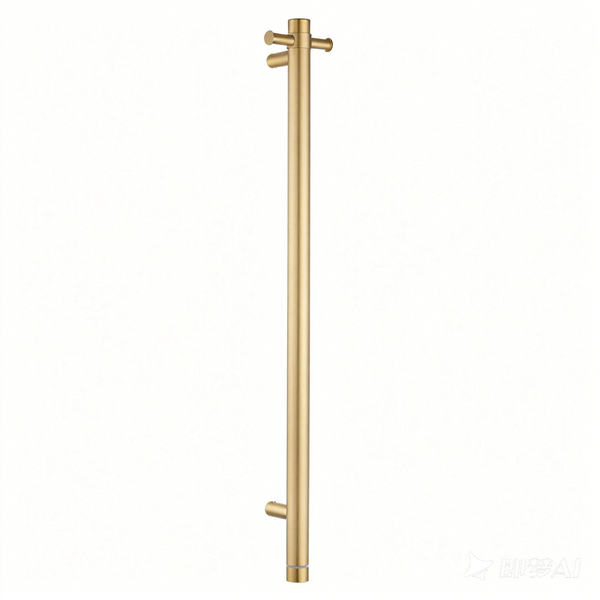 Stainless Steel Electric Heated Towel Rack Single Bar Vertical with Timer - Brushed Brass Gold