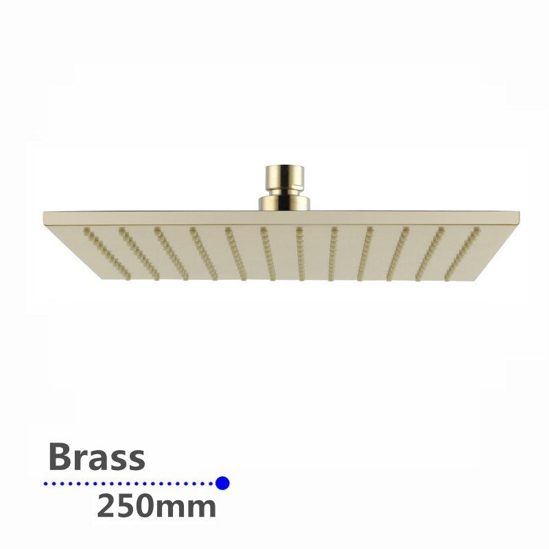 Solid Brass 250mm Shower Head Square - Brushed Brass Gold