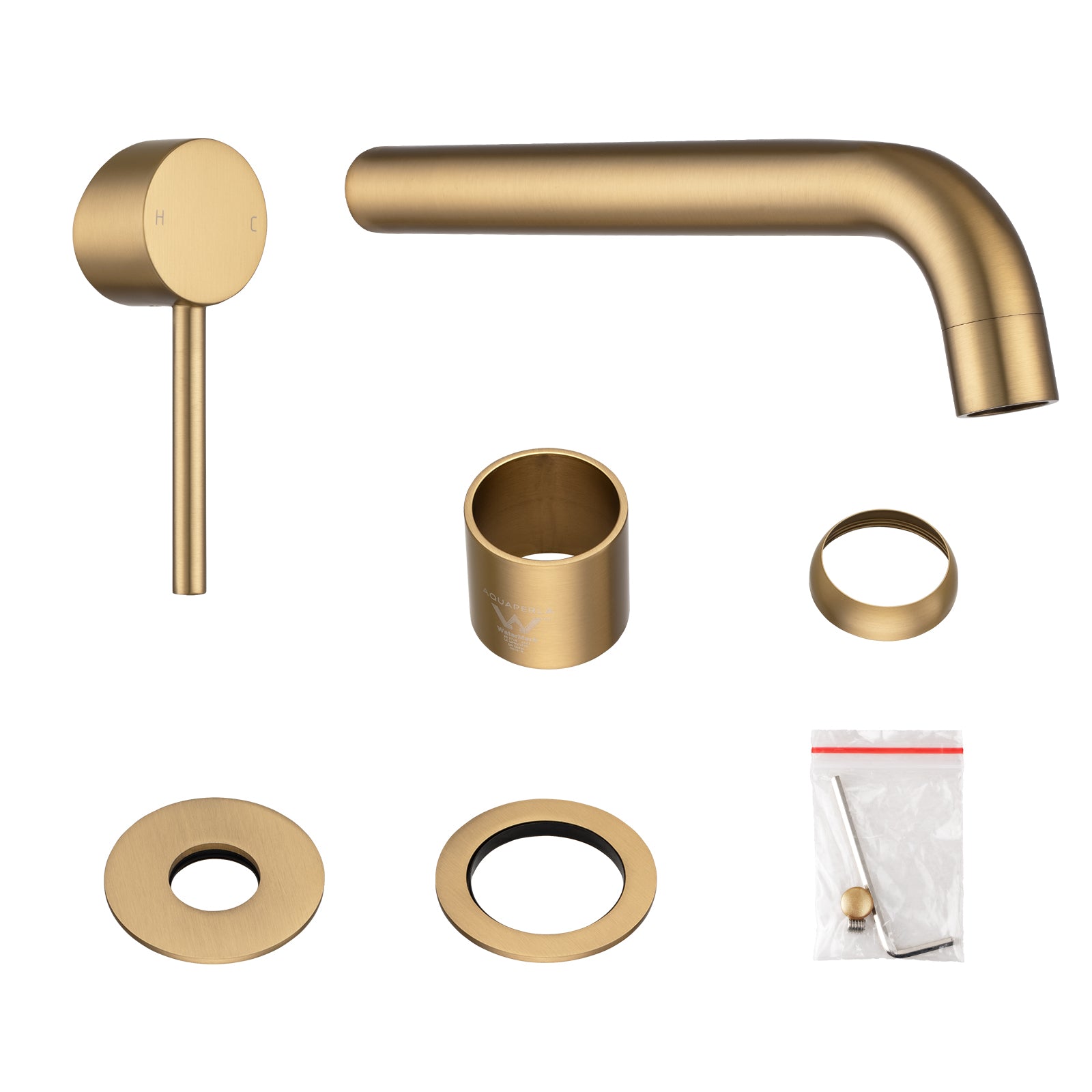 Solid Brass Basin/Bath Mixer - Brushed Brass Gold - LUCID PIN