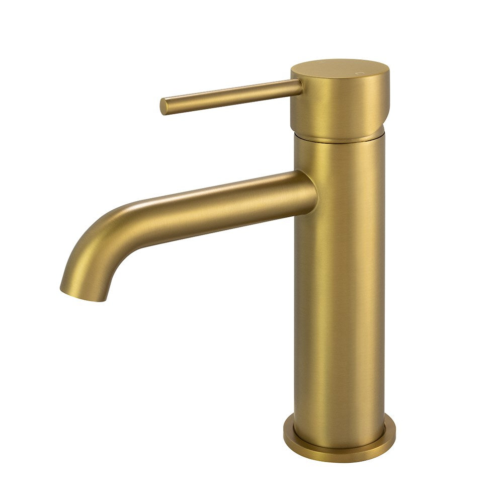 Solid Brass Short Basin Mixer - Brushed Brass Gold - LUCID PIN