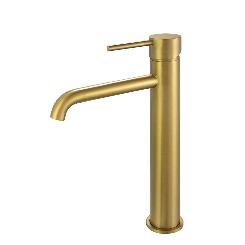 Solid Brass Tall Basin Mixer - Brushed Brass Gold - LUCID PIN