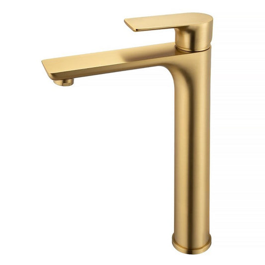 Solid Brass Tall Basin Mixer - Brushed Brass Gold - VOG