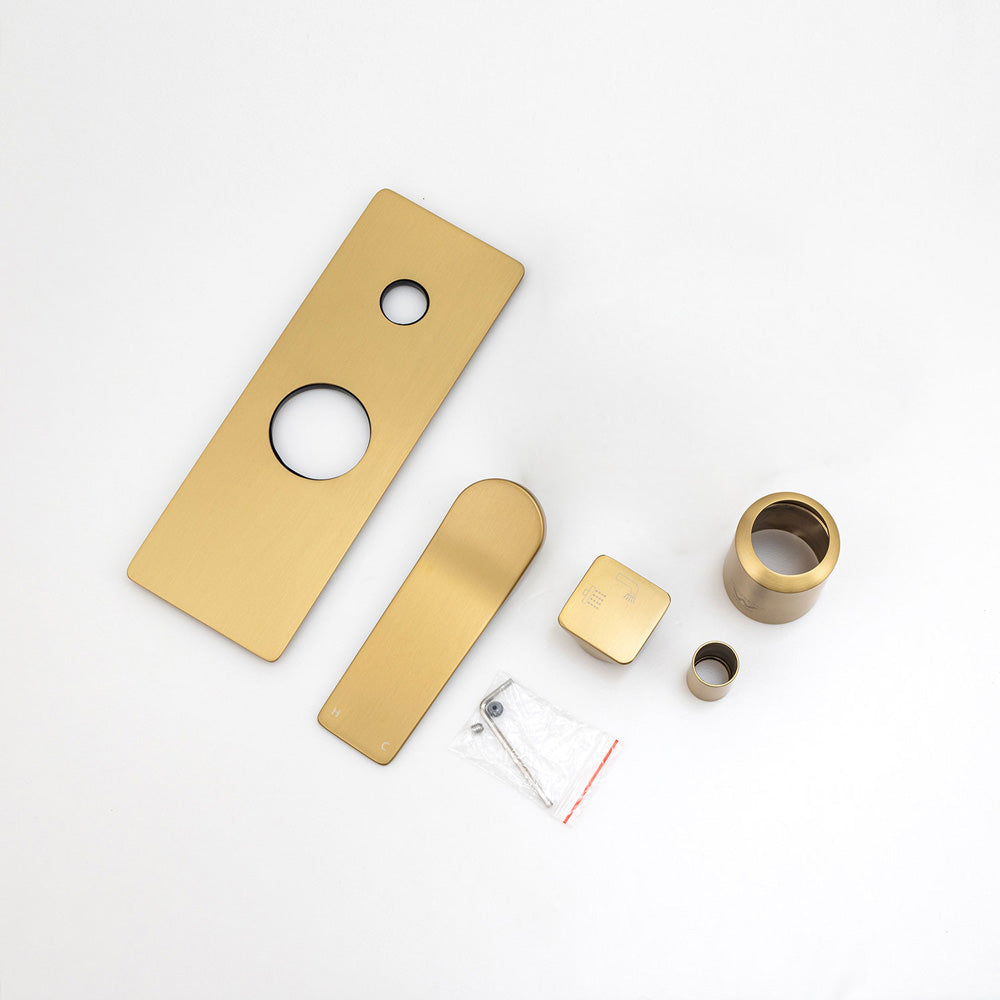 Solid Brass Wall Mixer Tap with Diverter Trim Kit (Match CLPD) - Brushed Brass | RUSHY